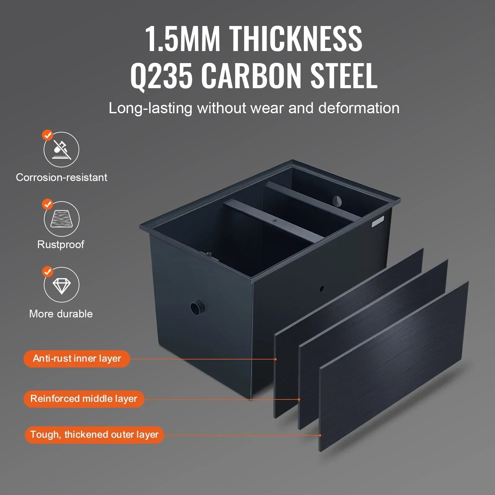 SKYSHALO Commercial Grease Interceptor Trap, 30LBS Carbon Steel