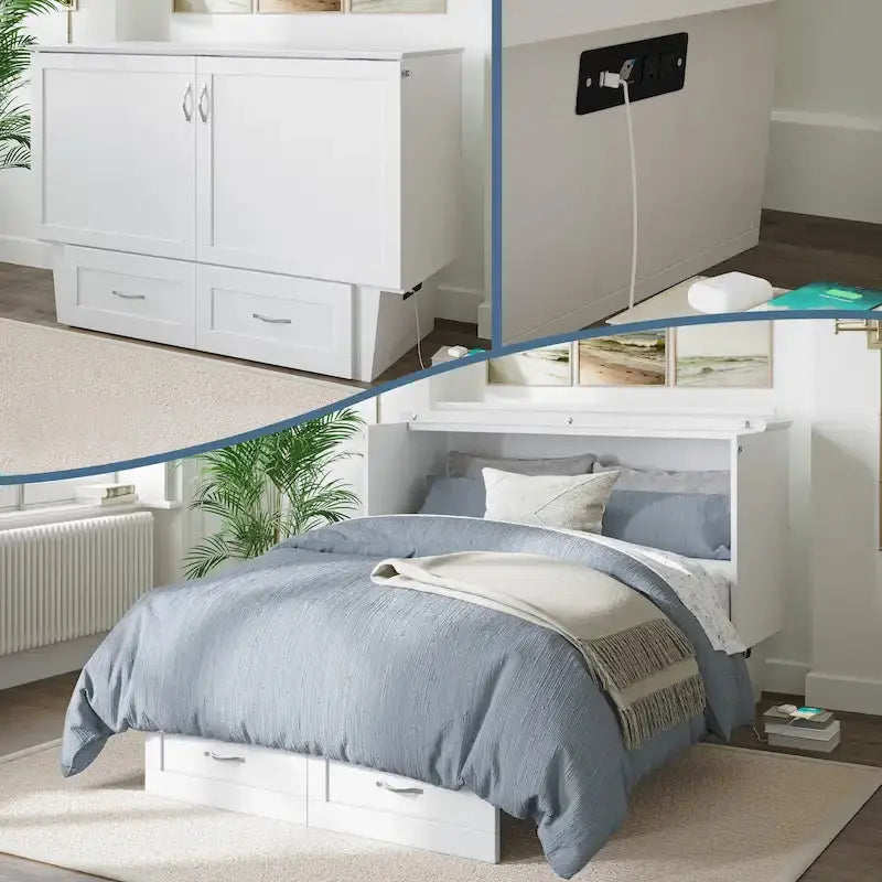 Monroe Full-Size Murphy Bed Chest With Memory Foam Mattress And Storage Drawer