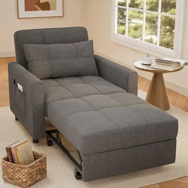 3-In-1 Convertible Sofa Bed Pull-Out Sleeper Foldable Lounge Chair - Dark Grey Or Grey