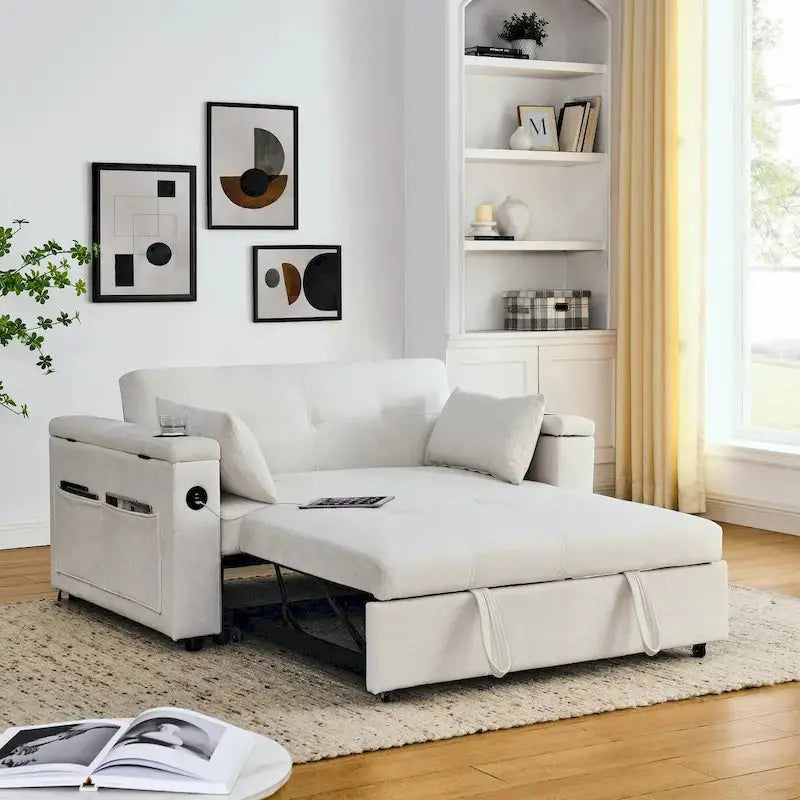54-Inch Pull-Out Sleeper Sofa Bed With Storage, Lumbar Support And USB Port