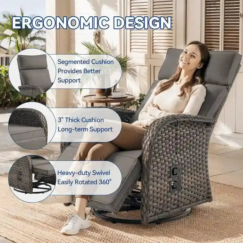 Pocassy Outdoor Recliner Set, 3-Piece, Grey