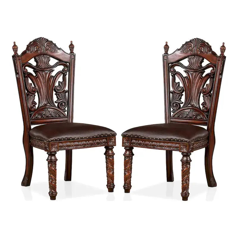 Abeena Traditional Solid Wood Side Dining Chairs, Brown Cherry, Set Of 2