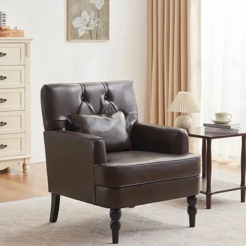 Set Of 2 Button-Tufted Upholstered Accent Armchairs With Lumbar Support Pillows