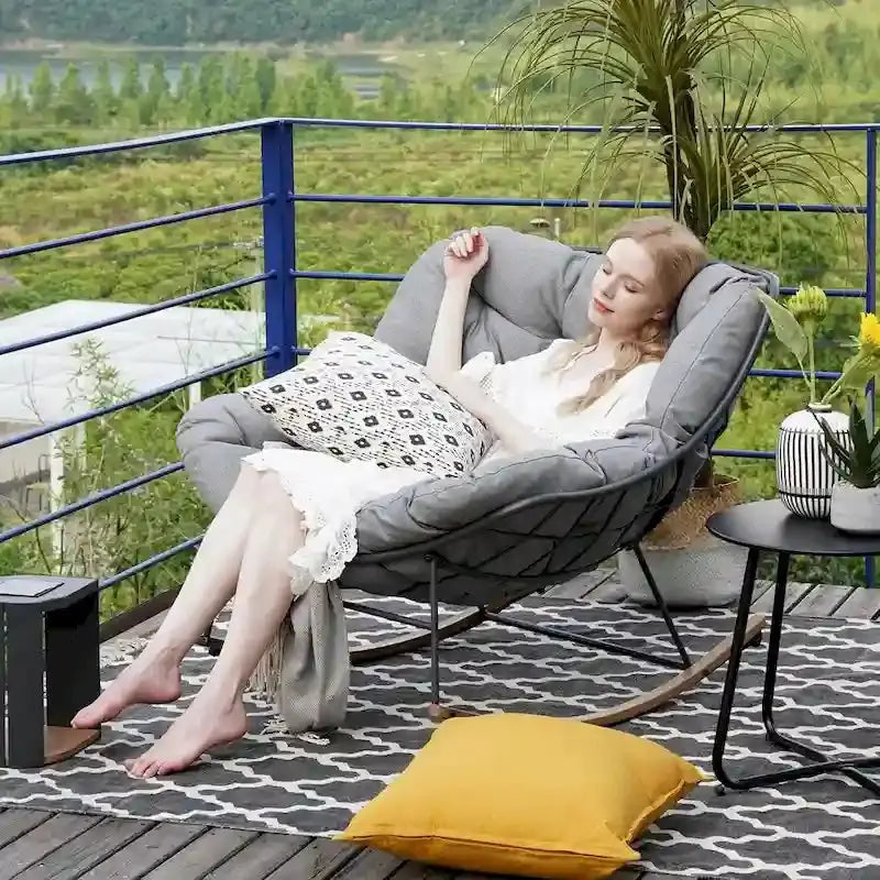 Oversized Indoor/Outdoor Rocking Egg Chair With Cushioned Upholstery