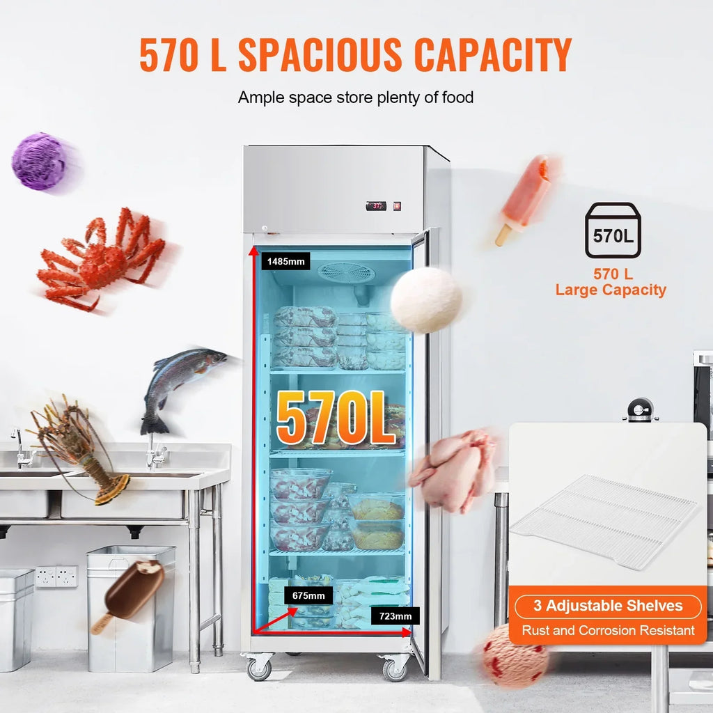 SKYSHALO Commercial Reach-In Upright Freezer 19.32 Cu.ft 1 Door 4 Shelves