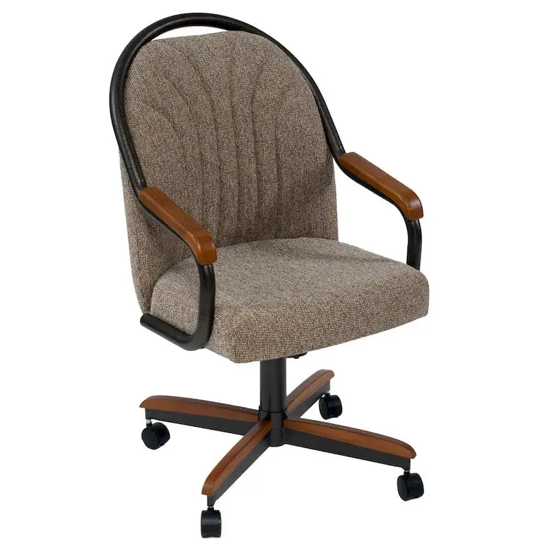 Casual Dining Swivel-Tilt Rolling Chair With Brown Fabric Upholstery