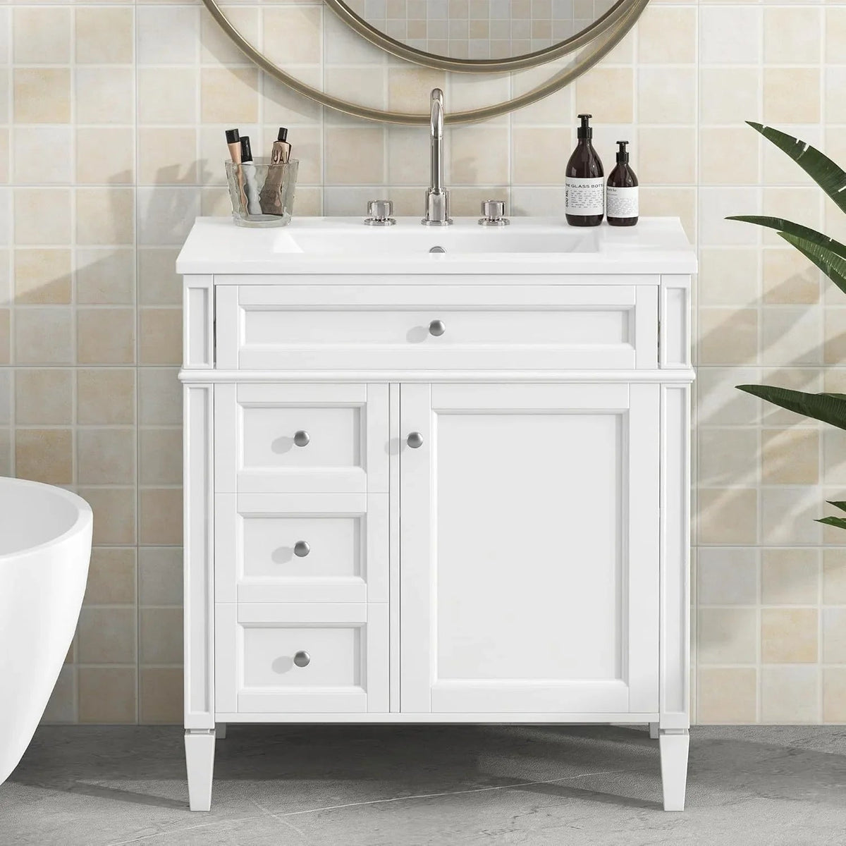 36 Inch Black Freestanding Bathroom Vanity With Single Undermount Sink, 2 Drawers And Tip-Out Drawer