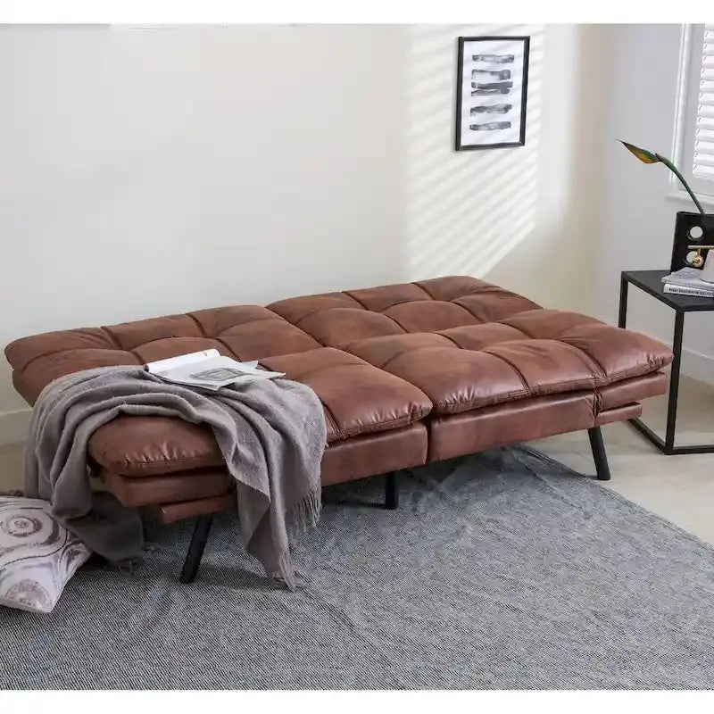 Faux Leather Convertible Futon Sofa Bed - Black Or Camel-Brown