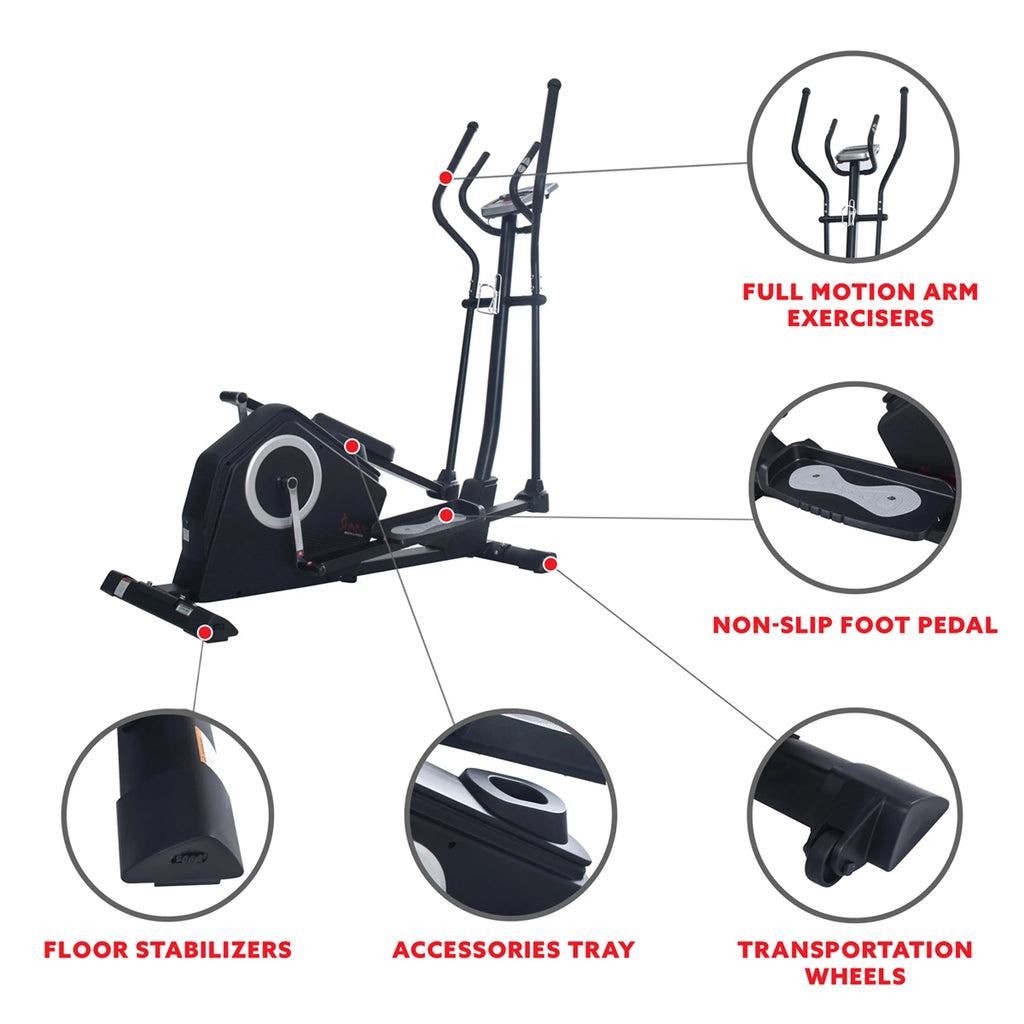 Sunny Health & Fitness Cardio Elliptical Cross Trainer With 18 Inches Stride And 16 Resistance Levels - SF-E3890