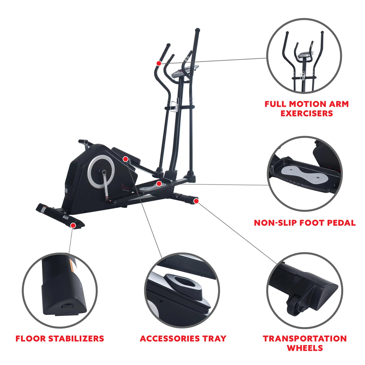 Sunny Health & Fitness Cardio Elliptical Cross Trainer With 18 Inches Stride And 16 Resistance Levels - SF-E3890