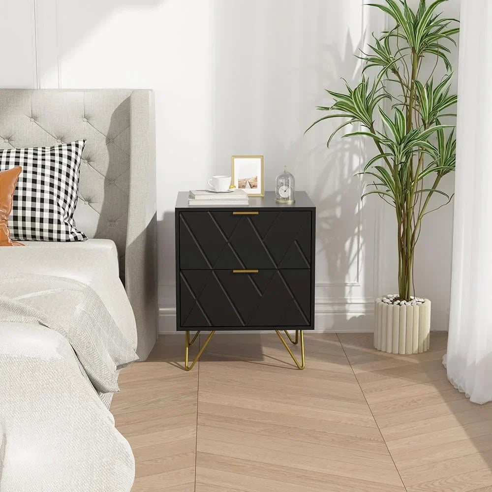 RSJIWOGZ Black Nightstand With 2 Drawers 17.7 in W