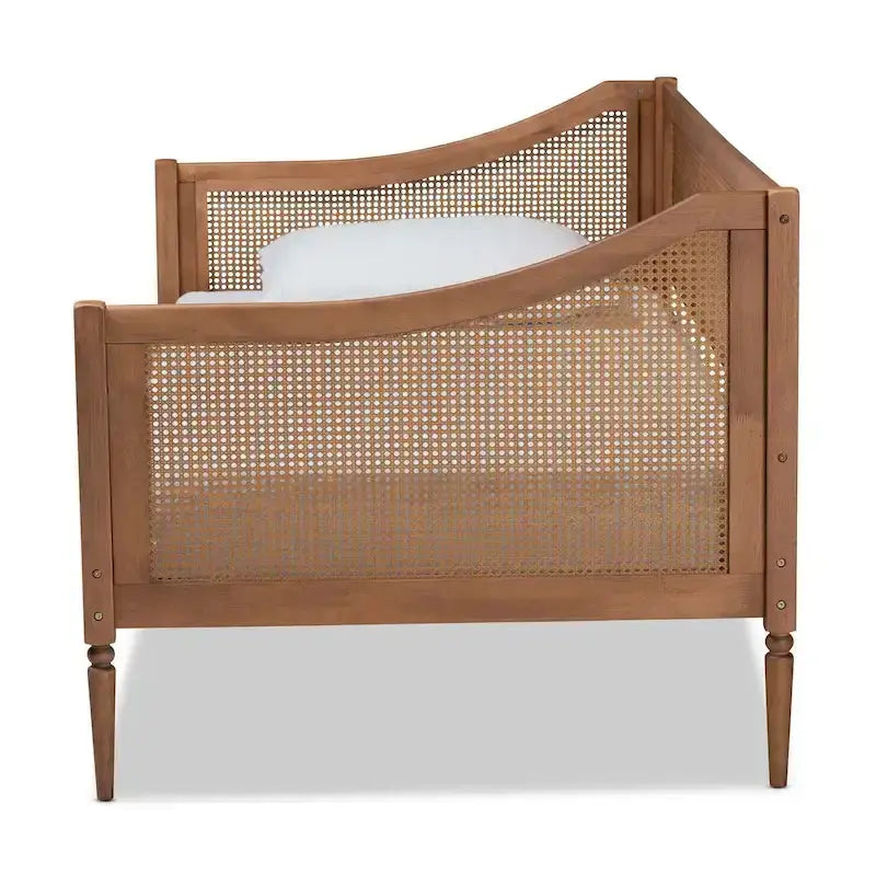 Ogden Twin Daybed With Synthetic Rattan, Walnut Brown