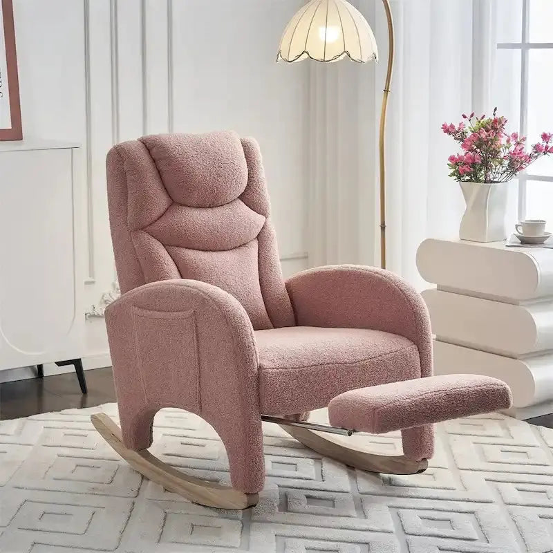 Ergonomic Fabric Nursery Rocking Chair With Adjustable Footrest And Gentle Recline - 37.6-49.2D 26W 39H