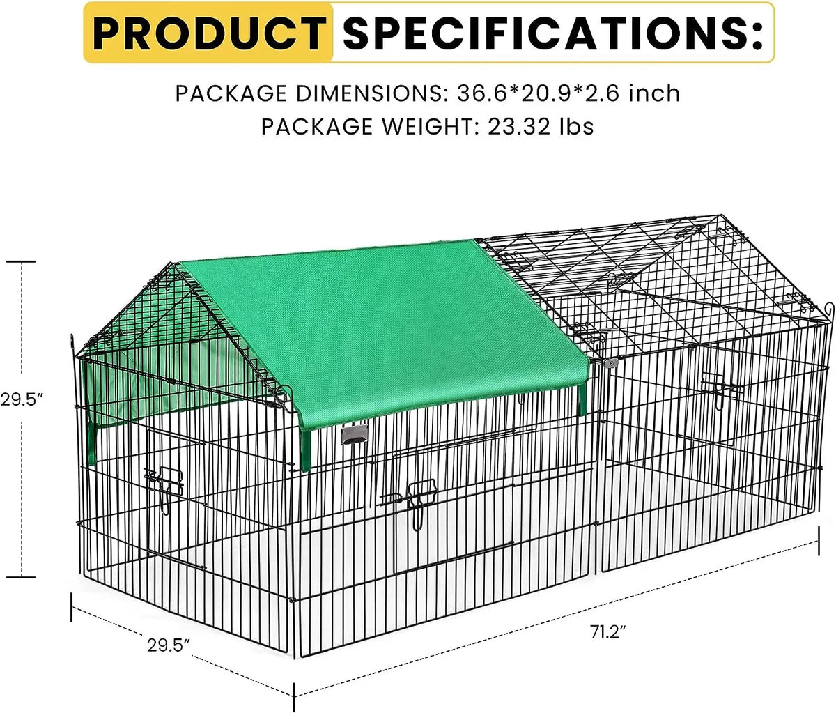 SPECSTAR Large Metal Chicken Coop Cage 71.2in x 29.5in x 29.5in - Green