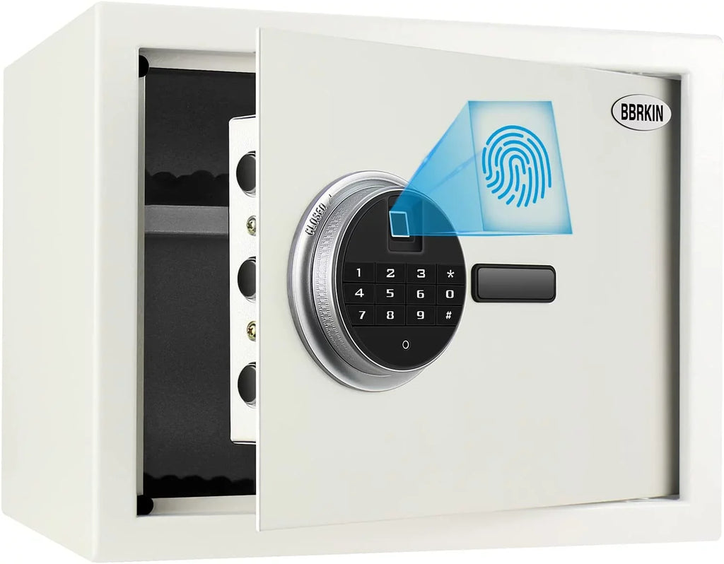 Security Biometric Fingerprint Safe, Steel Lock Box, White - 0.9 Cubic Feet