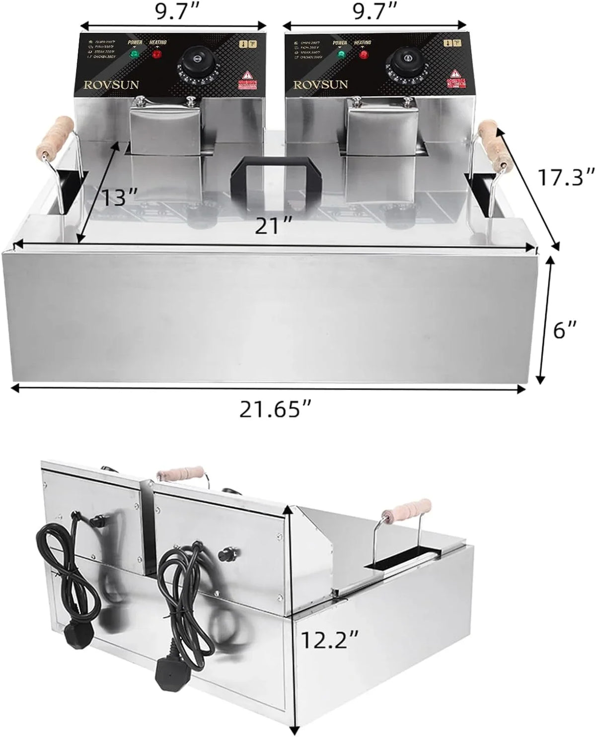 ROVSUN Electric Deep Fryer, 23.8Qt, 5000W, Stainless Steel