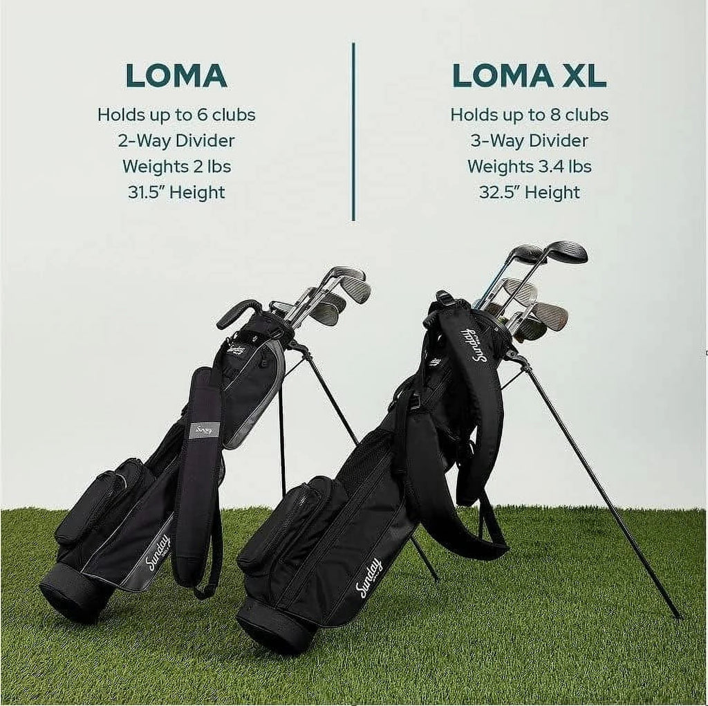Sunday Golf Lightweight Golf Stand Bag, 3.4 Pounds, Matte Black - Loma XL