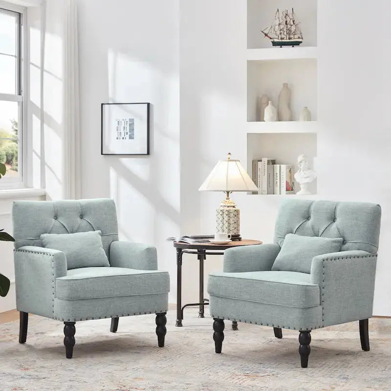 Set Of 2 Button-Tufted Upholstered Accent Armchairs With Lumbar Support Pillows