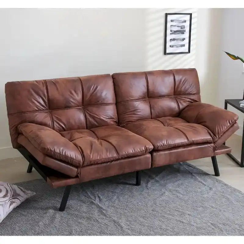 Faux Leather Convertible Futon Sofa Bed - Black Or Camel-Brown