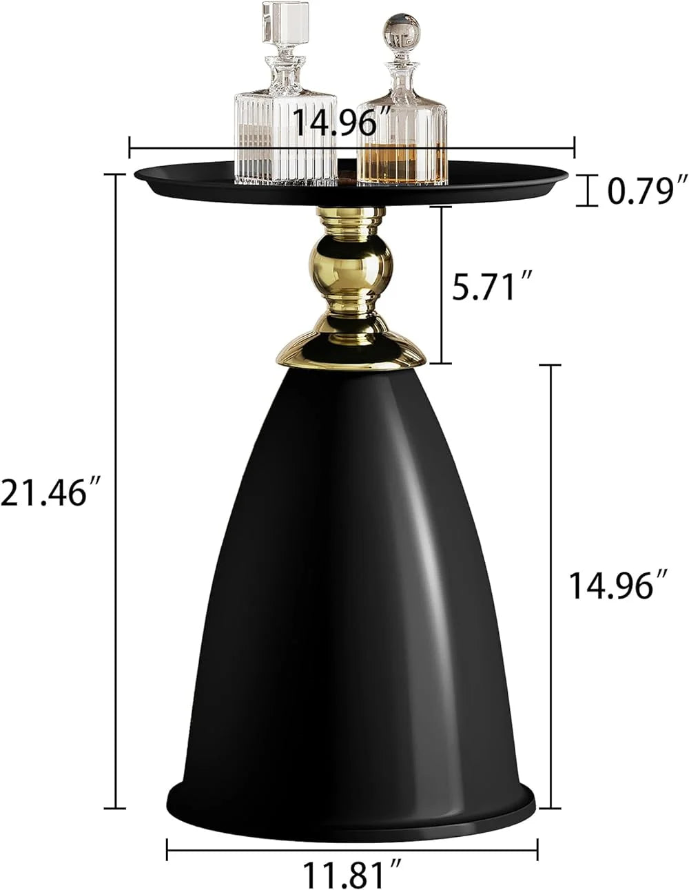 RSJIWOGZ 15 Inch Round Metal Pedestal Nightstand - Gold