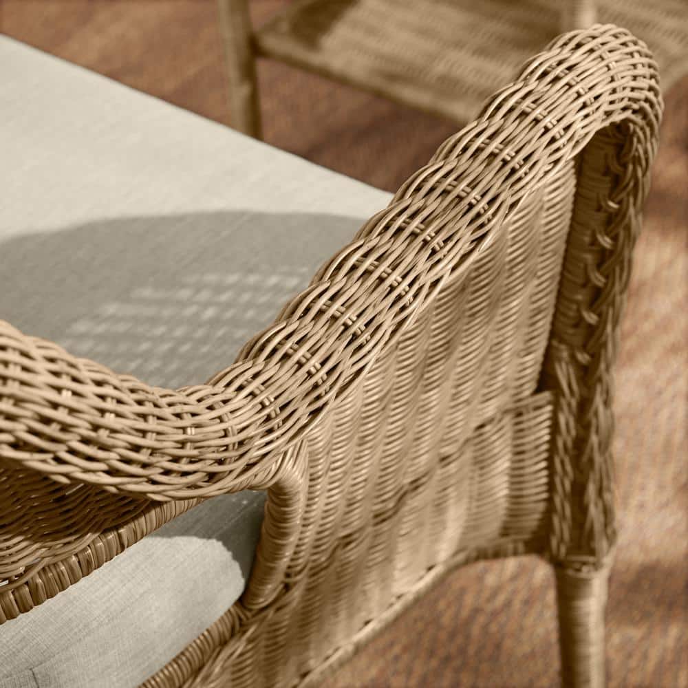 Hampton Bay Rosemont Light Brown Steel Wicker Stackable Outdoor Patio Lounge Chair With Putty Tan Cushion - 65-91-1BR-996