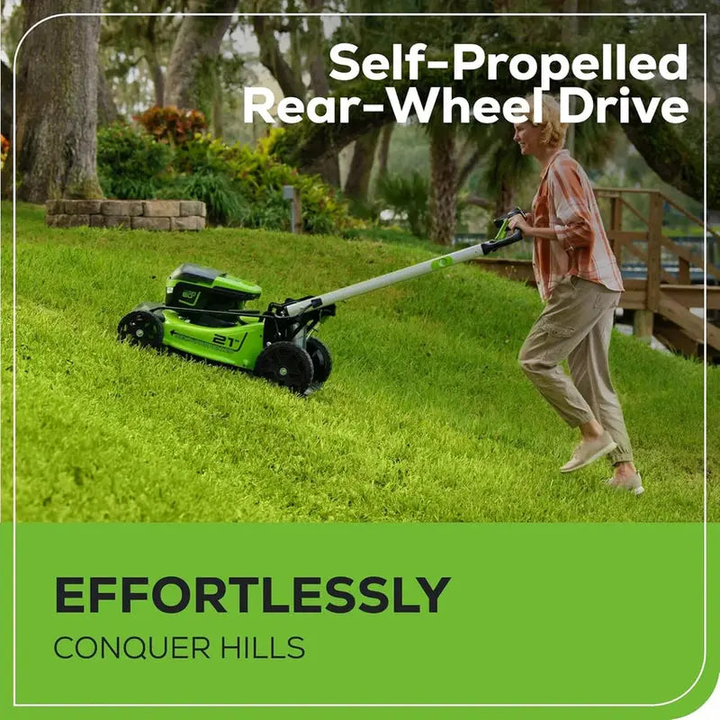 Greenworks 60V Cordless 21-Inch Self-Propelled Lawn Mower With Two 4.0Ah Batteries And Dual-Port Rapid Charger