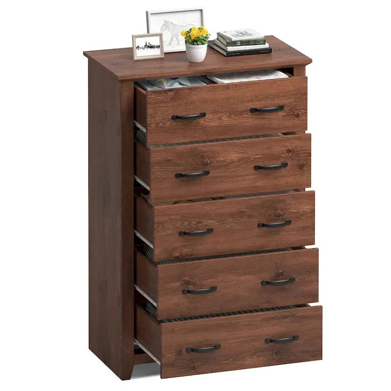 5-Drawer Storage Cabinet, 31 x 17 x 47 in, MDF - Dark Grey, Walnut, Or White