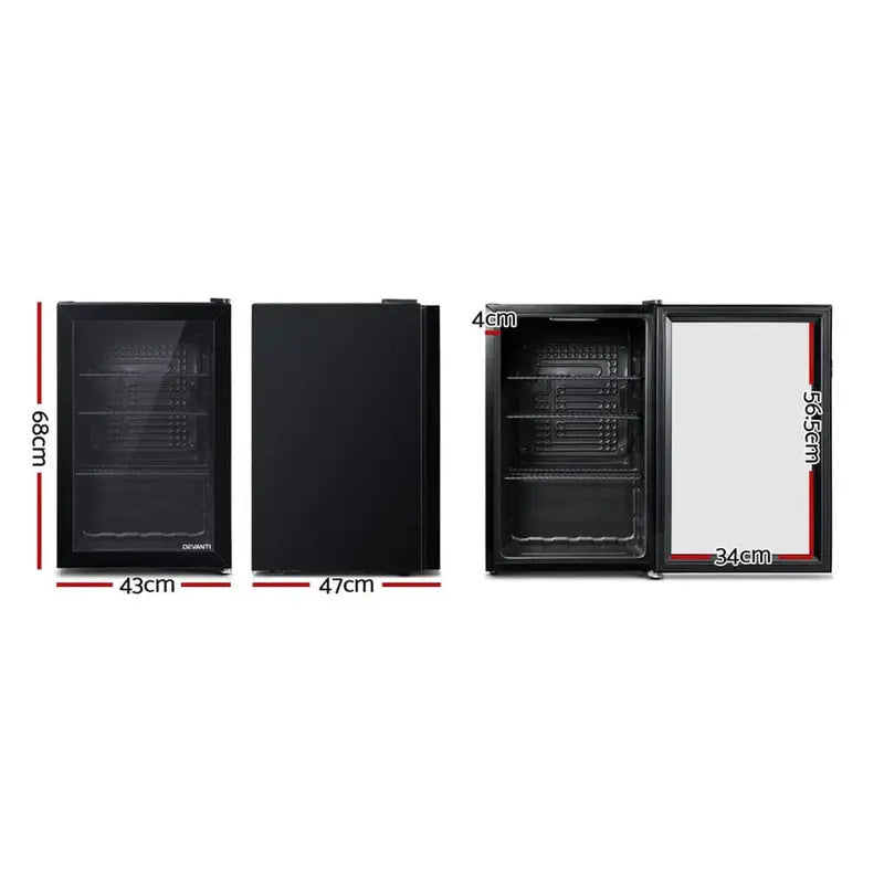 Devanti 70L Glass-Door Bar Fridge, Black