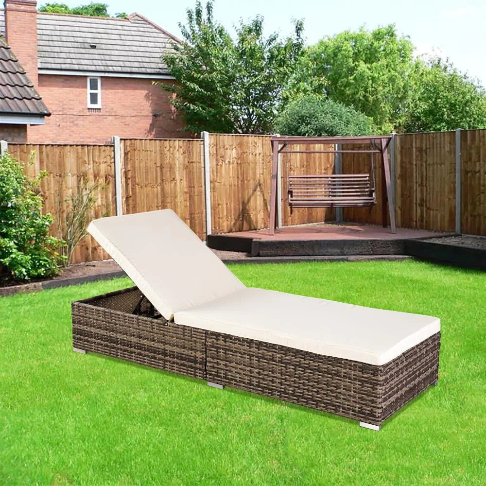 GoDecor Outdoor Wicker Rattan Reclining Sunlounger, Gray