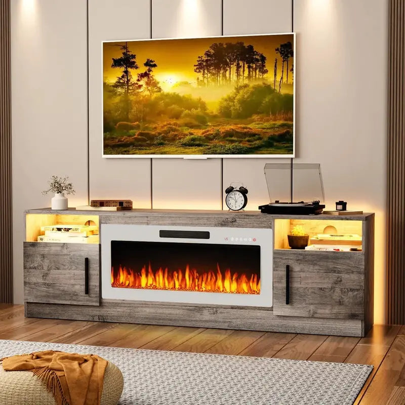 Bossin 70in Fireplace TV Stand With 16-Color LED Lighting
