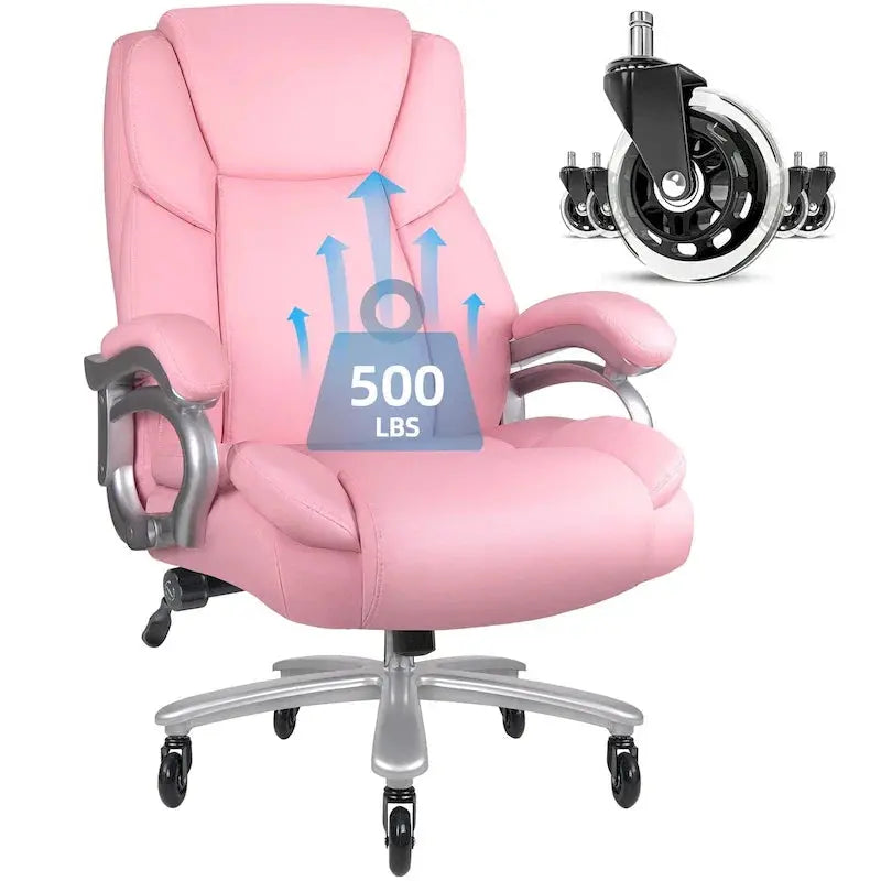 Bossin Big & Tall Executive Office Chair, 500-lb Capacity, PU Leather - Adjustable Lumbar Support