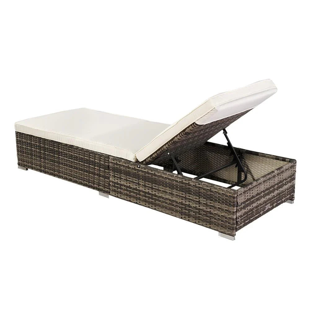 GoDecor Outdoor Wicker Rattan Reclining Sunlounger, Gray