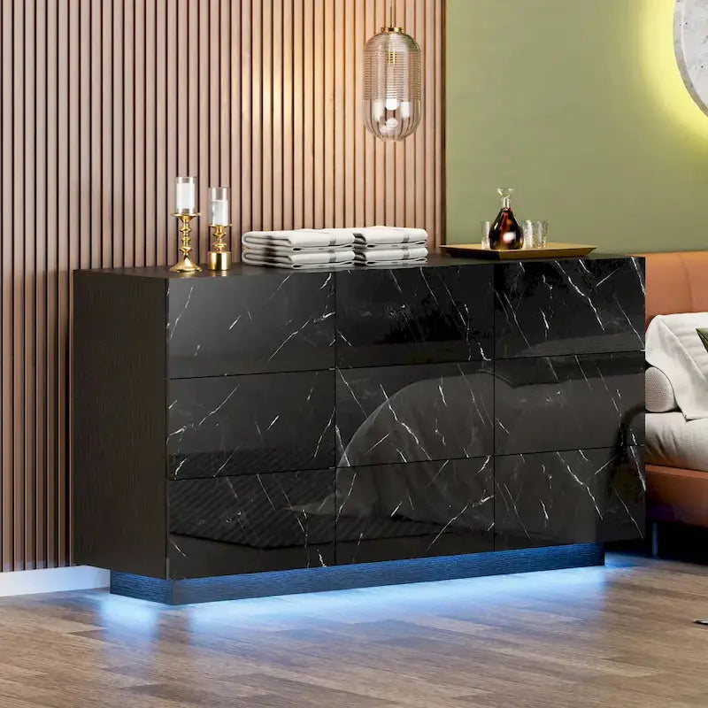 9-Drawer MDF Dresser With LED Lights, 15.7 W x 55.1 L x 30.3 H