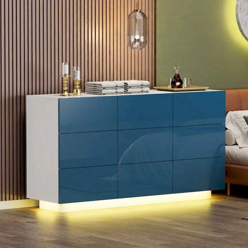 9-Drawer MDF Dresser With LED Lights, 15.7 W x 55.1 L x 30.3 H