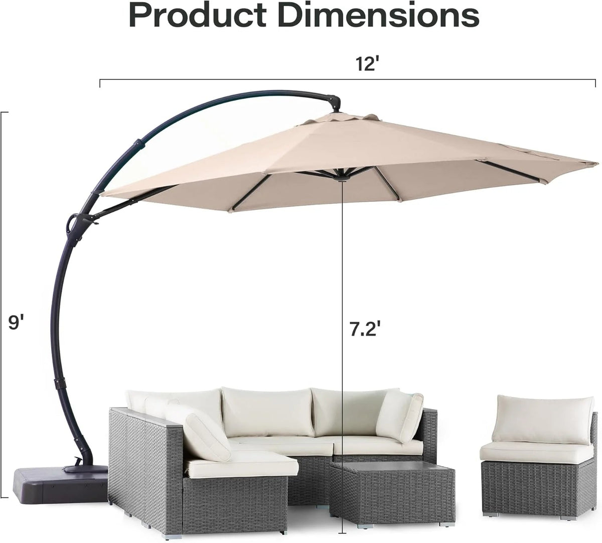 LAUSAINT HOME 11 FT Beige Curvy Cantilever Patio Umbrella With Base