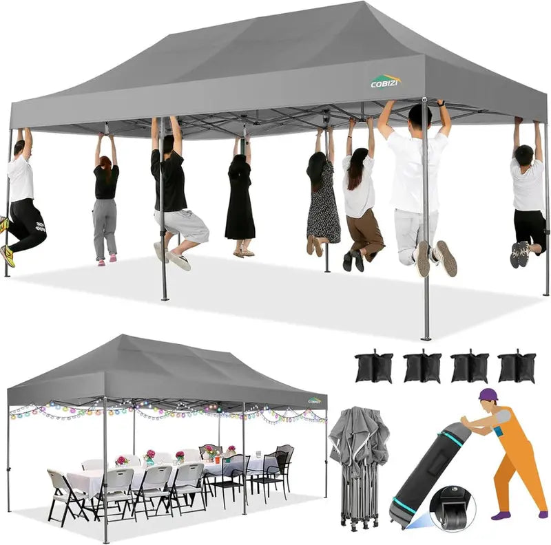 COBIZI 10x20 ft Commercial Pop-Up Canopy Tent With 6 Sidewalls And Roller Bag