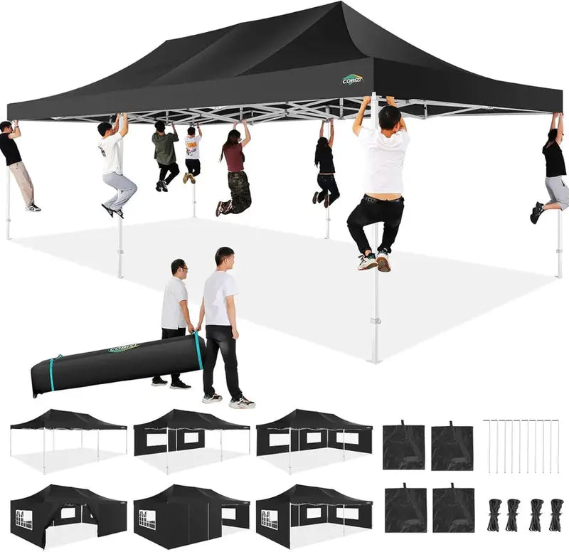 COBIZI 10x20 ft Commercial Pop-Up Canopy Tent With 6 Sidewalls And Roller Bag