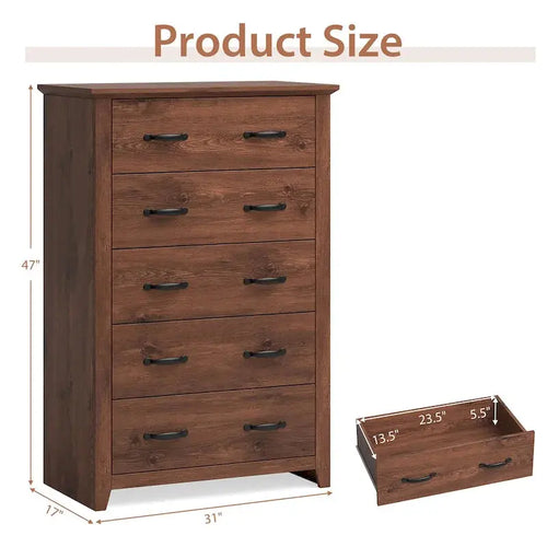5-Drawer Storage Cabinet, 31 x 17 x 47 in, MDF - Dark Grey, Walnut, Or White