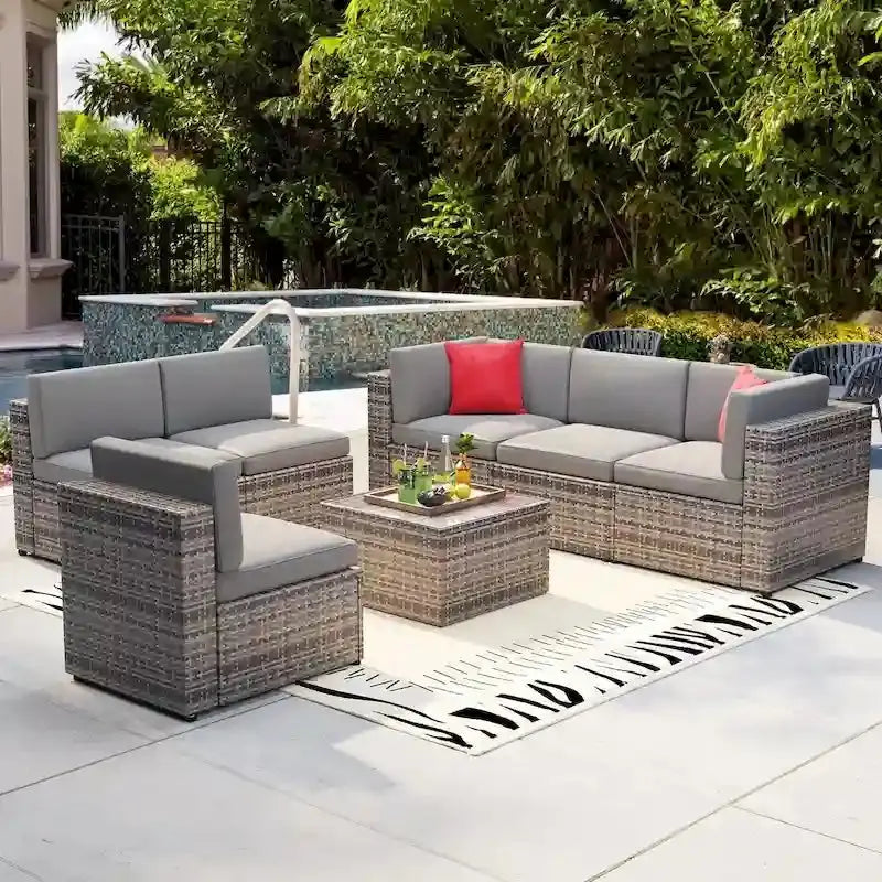 7-Piece PE Rattan Outdoor Sectional Set With Wicker Patio Sofa And All-Weather Cushions