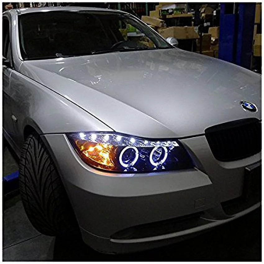 Spec-D Tuning BMW E90 3-Series 4Dr R8 LED Strip DRL Projector Headlights, Glossy Black - 2LHP-E9005G-8-TM