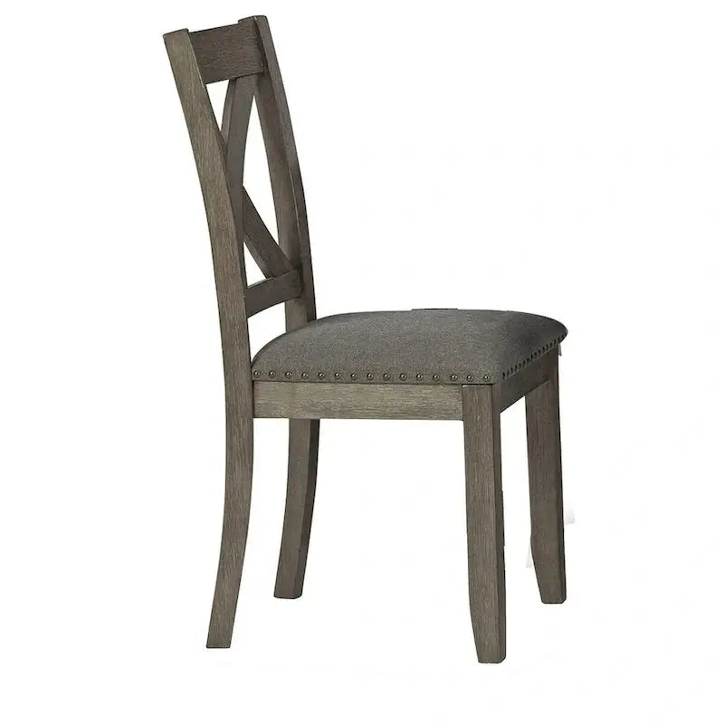 7-Piece Dining Set With Lattice-Back Chairs - Dark Gray Wood Frame & Polyester Upholstery