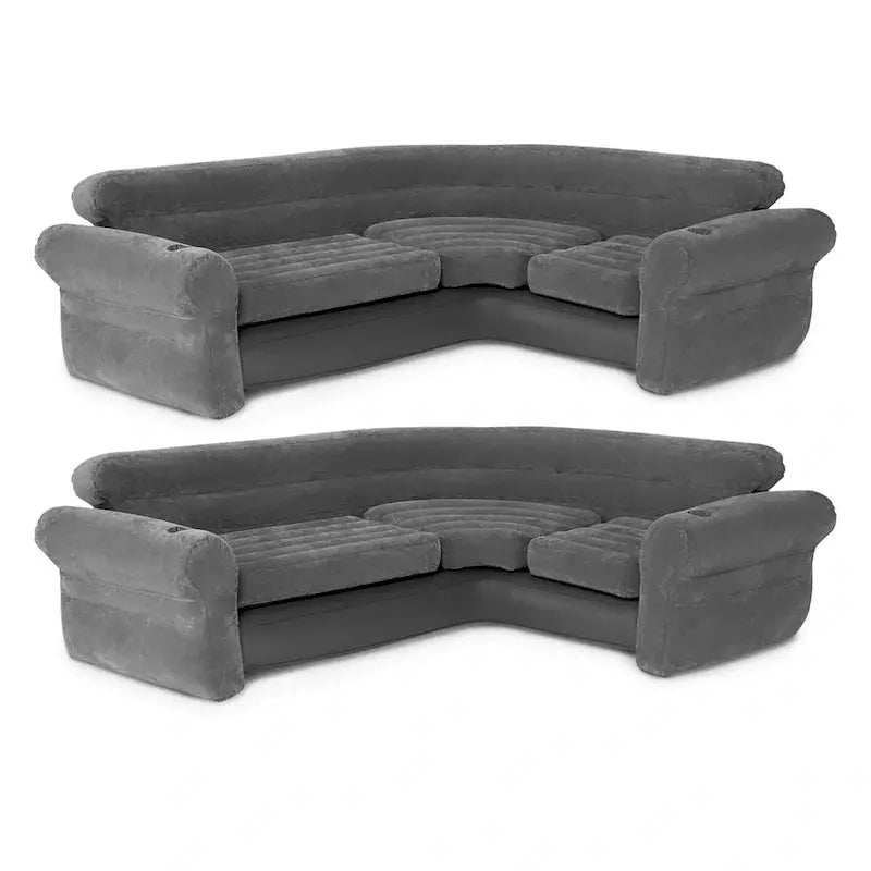Intex Inflatable L-Shaped Corner Sofa With Cup Holders, Gray, 2-Pack