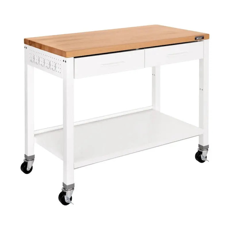 Seville Classics Work Center Island Table 48in White Solid Wood Top
