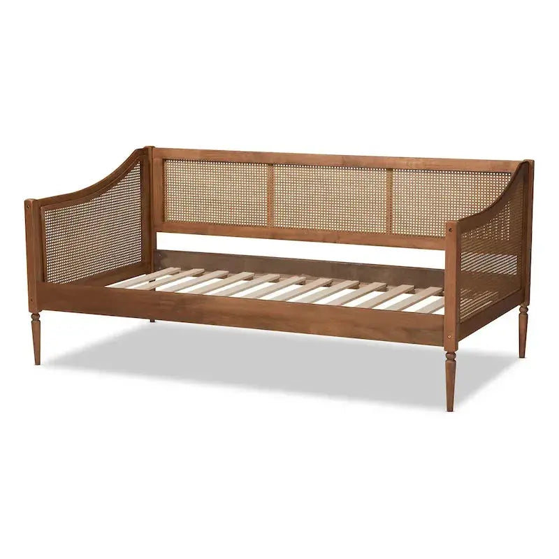 Ogden Twin Daybed With Synthetic Rattan, Walnut Brown