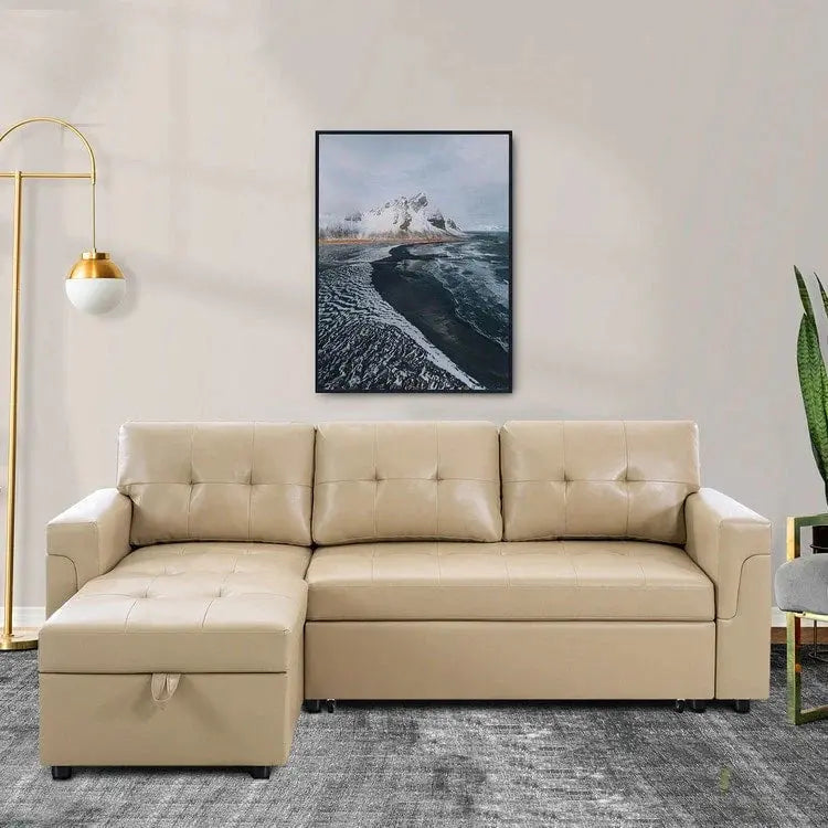 Reversible L-Shaped Sectional Sleeper Sofa With Storage Chaise And Pull-Out Bed