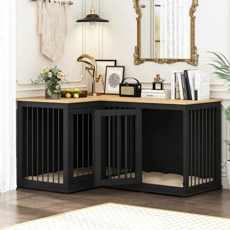 L-Shaped Corner Dog Crate Furniture, 58.7 in x 41.1 in