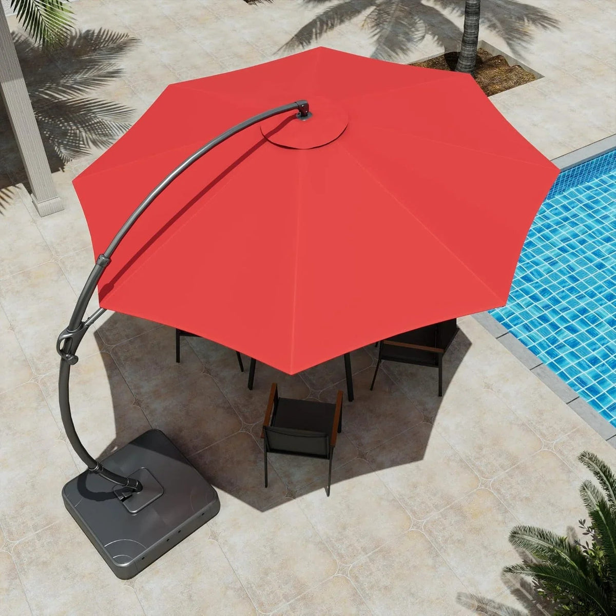 LAUSAINT HOME 11 FT Beige Curvy Cantilever Patio Umbrella With Base