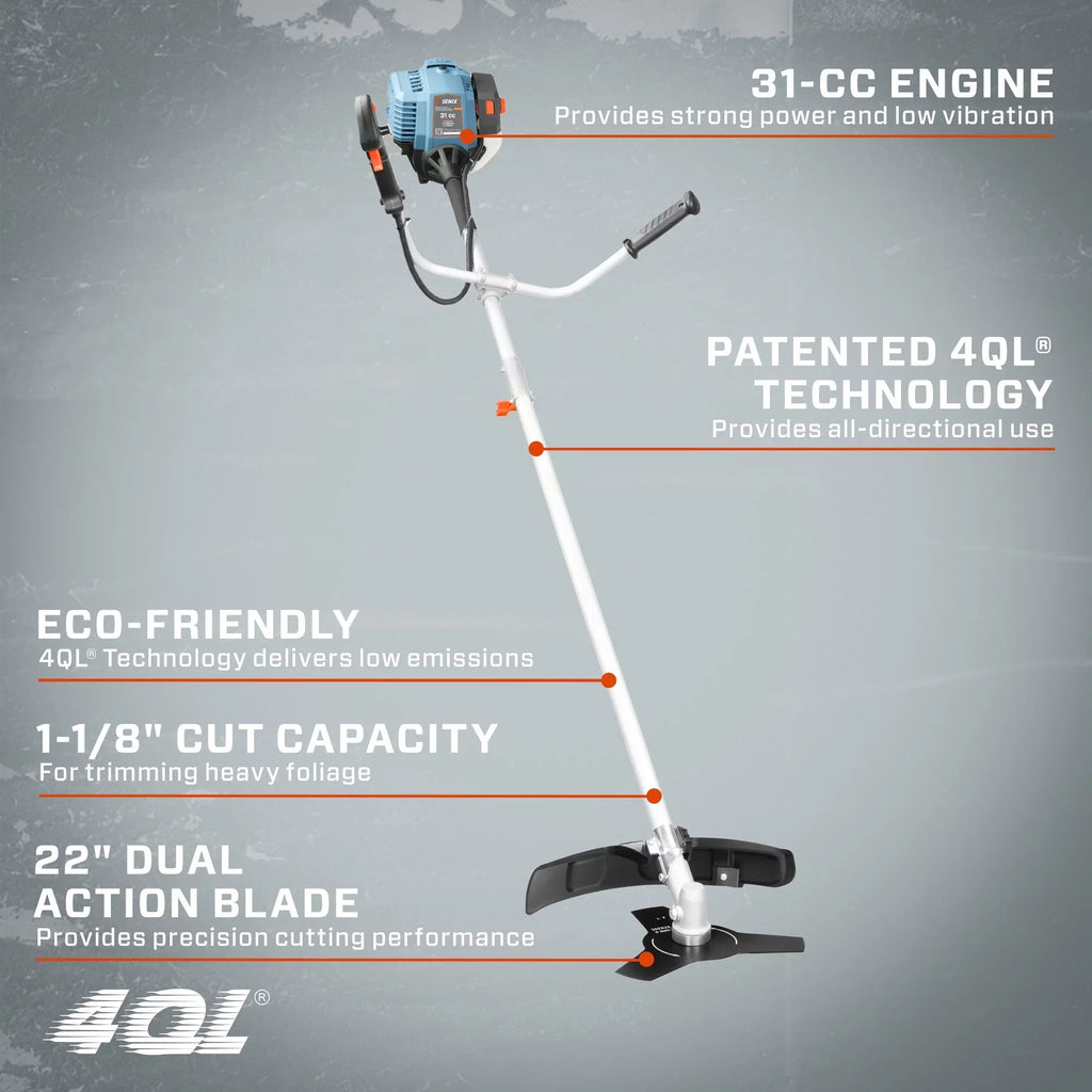 SENIX 31 cc 4-Cycle Gas Powered Brush Cutter/String Trimmer, 10-in Blade, 17.7-in Cutting Swatch - GTBCU4QL-M