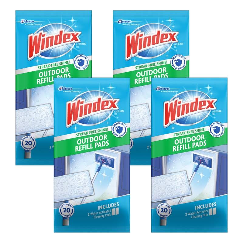 Windex Outdoor All-in-One Window Cleaner Pads Refill, 2 Count (Pack Of 4)