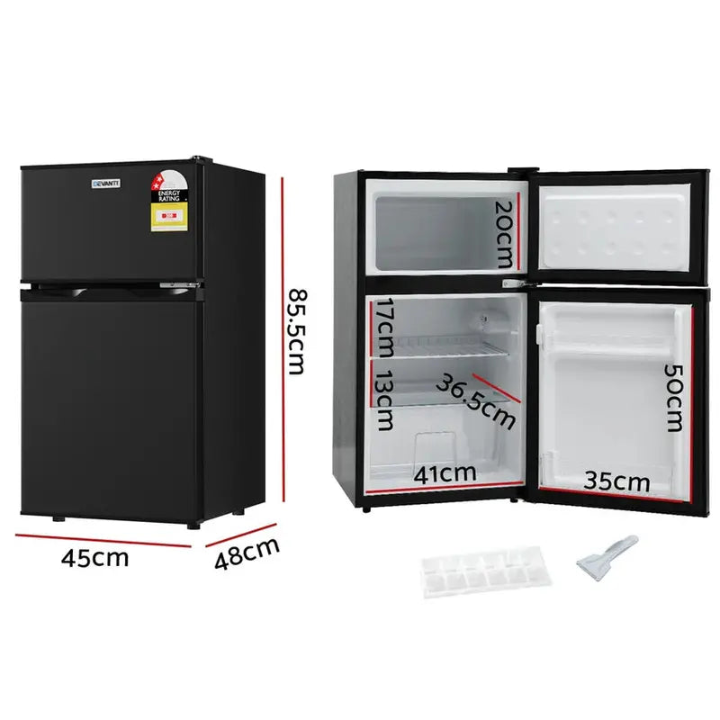 Devanti 80L Compact Black Bar Fridge With 25L Chiller Compartment